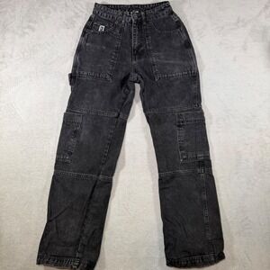 Ragged Jeans Washed Black Cargo Denim Pants High Waisted Straight Leg Size 26